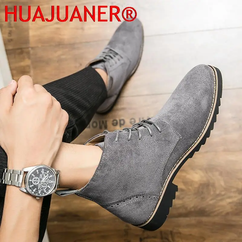 Модные ковбойские сапоги замшевая обувь мужская повседневная мотоциклетные