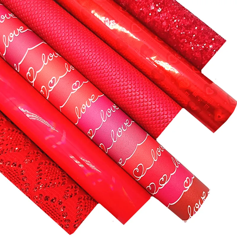 Красные блестящие кожаные листы с рисунком для влюбленных искусственная кожа