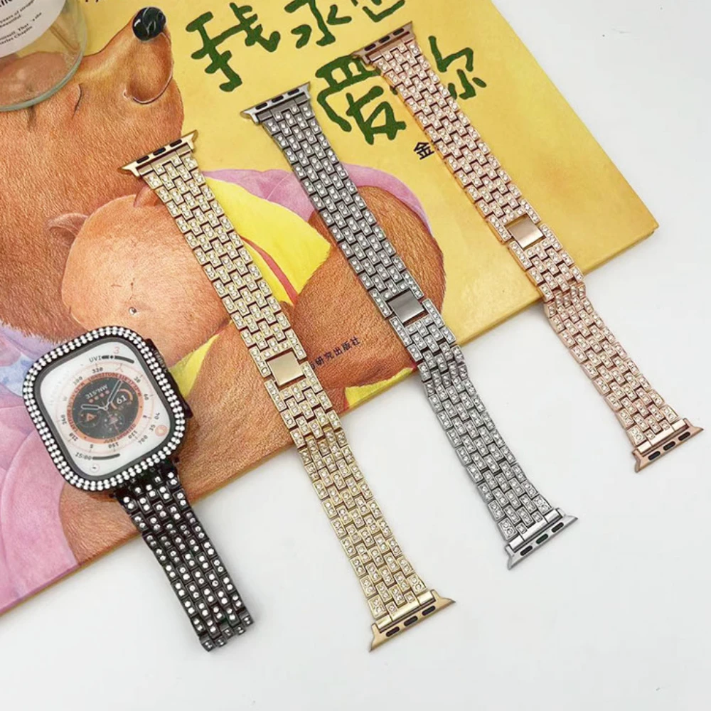 Ladies Diamond Strap For Apple Watchband Ultra 49mm 41mm 45mm for iwatch series 8 7 6 5 40mm 44mm Stainless Steel Metal Bracelet