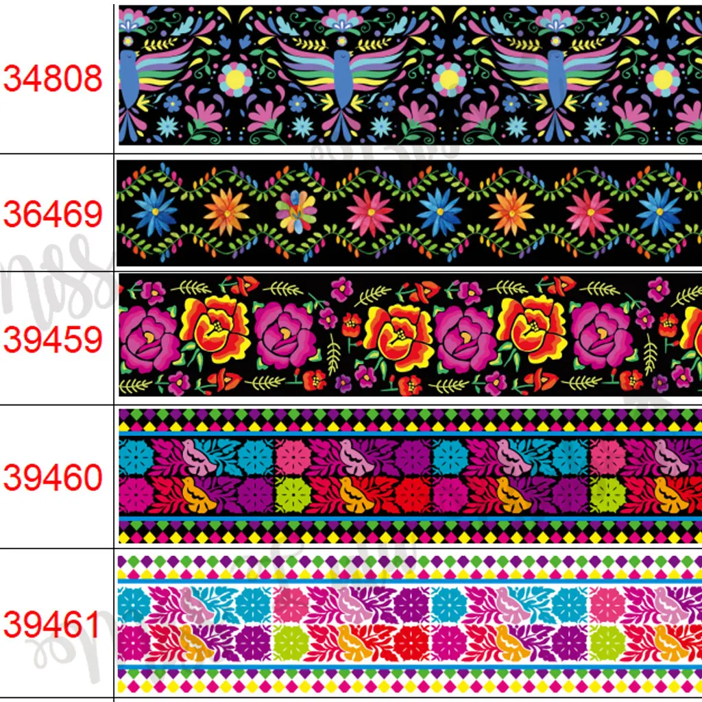 

16mm-75mm Exquisite Mexican Pattern Flower Printed Grosgrain/Elastic Ribbon Girl Decoration Diy Crafts 50yards/roll