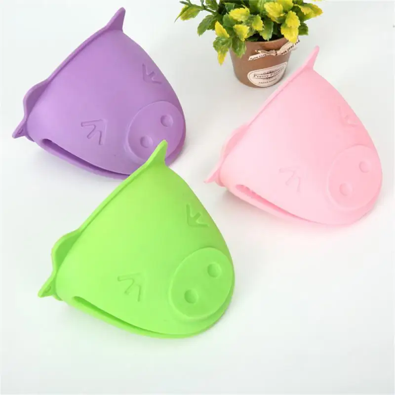 

Silicone Heat Resistant Oven Mitt Cartoon Pig Head Hand Clip Anti Scalding Non Slip Gloves Pot Holder Microwave Oven Baking Mitt