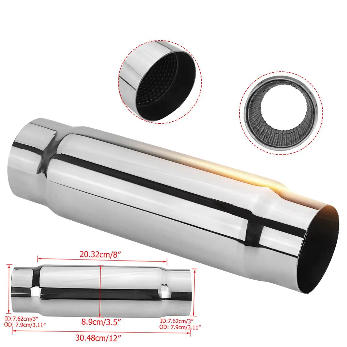 

1/2 шт. 3 дюйма 76 мм Автомобильный резонатор, глушитель, выхлопная труба из нержавеющей стали, задний вытяжной сигнал, задний свет, универсальн...
