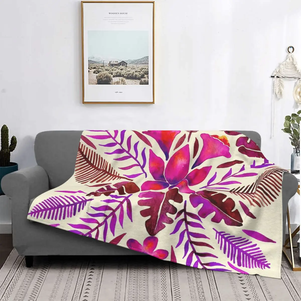 

Тропическое симметричное пурпурное одеяло, покрывало на кровать, уличное одеяло, теплое одеяло