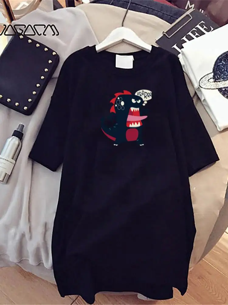 

Милая Ночная рубашка с принтом для женщин, домашняя одежда с коротким рукавом и круглым вырезом, Повседневная Свободная пижама в стиле Хара...