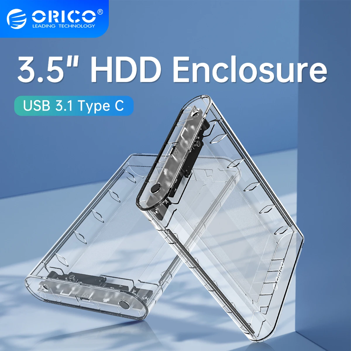 ORICO-carcasa transparente para disco duro SATA de 3,5 pulgadas, caja de almacenamiento externo tipo C para HDD, adaptador SSD de 12TB, USB 3,1