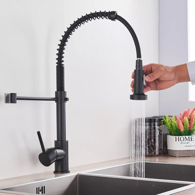 

Matte Black Kitchen Faucet Deck Mounted Mixer Tap 360 Degree Rotation Stream Sprayer Nozzle Kitchen Sink Hot Cold Taps