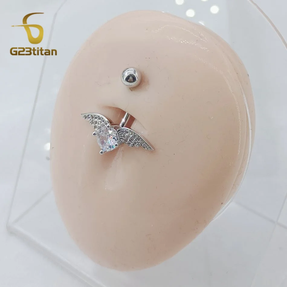 Серебристый золотой цвет круглые с крыльями кольца для пупка пирсинг из