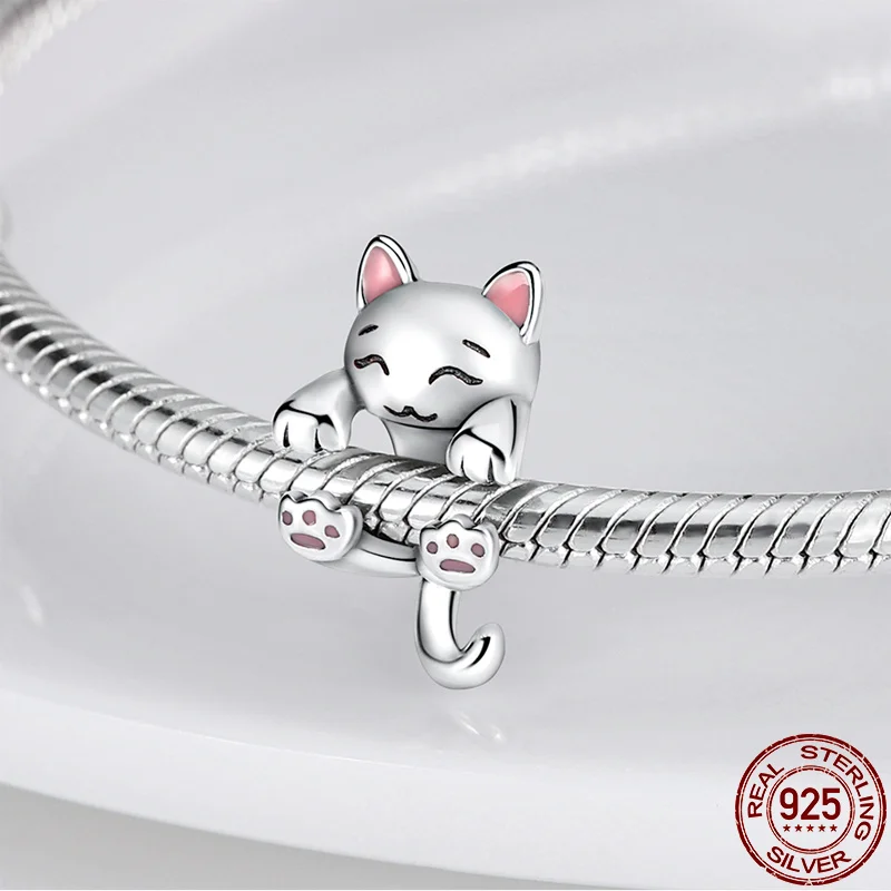 

Шармы plata of ley 925 подходят для оригинального браслета Pandora маленькая серебряная подвеска в форме молочного кота шармы бусины для женщин Изящн...