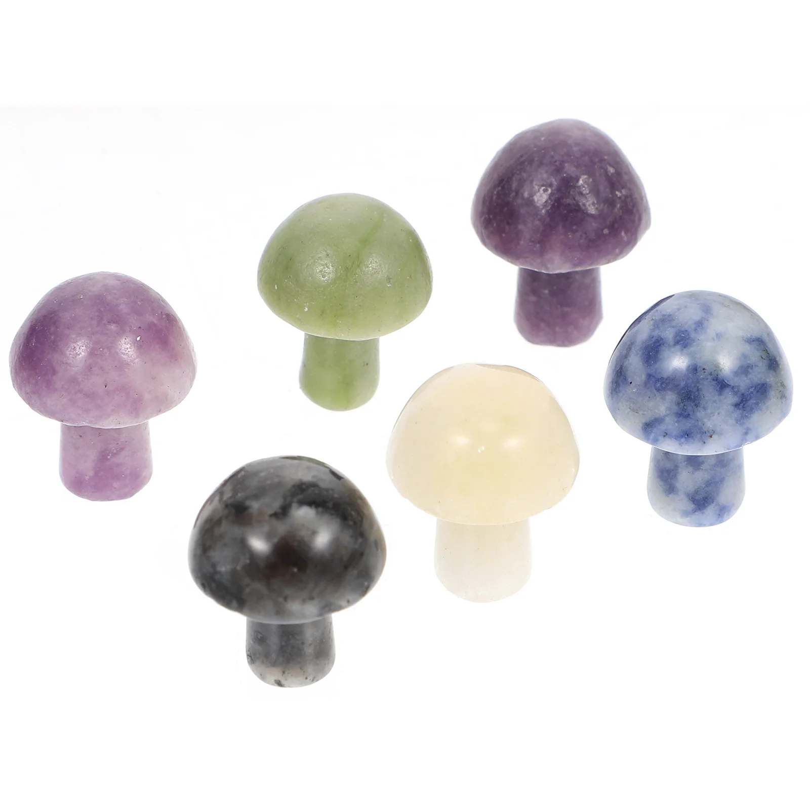 

6pcs Mushroom Figurines Mushroom Shaped Statues Natural Gems Mushrooms