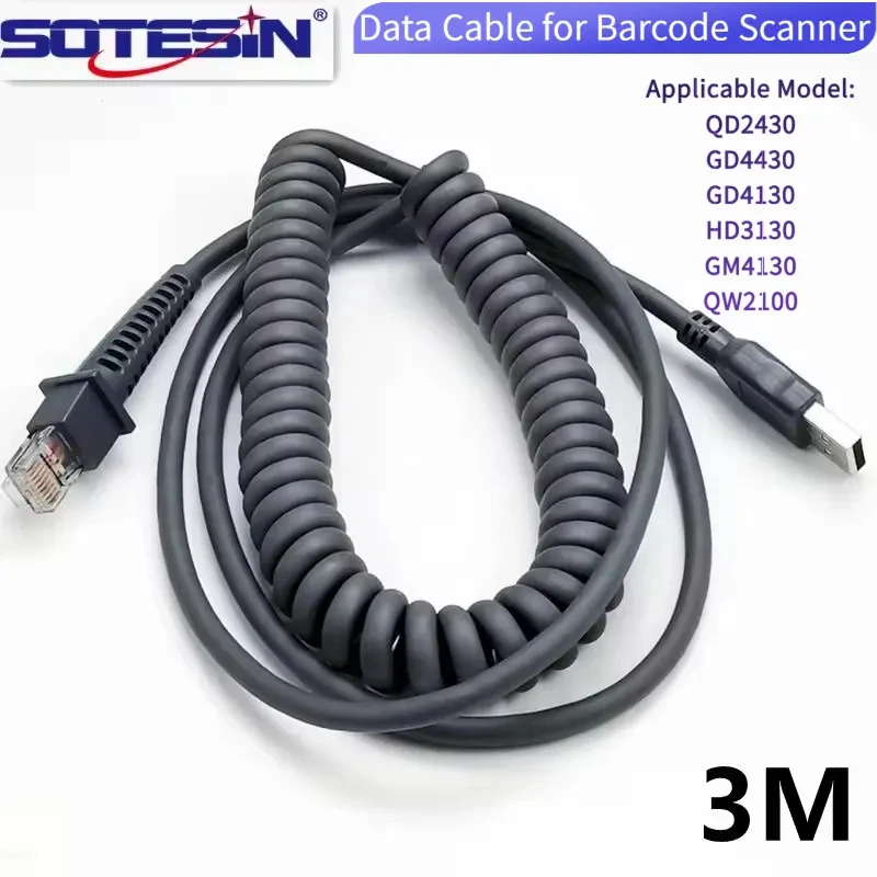 Фото Кабель SOTESIN спиральный, выдвижной, из чистой меди, USB-RJ50 для сканеров штрих-кодов Datalogic GM4430, QW2120, QD2430, GD4130, QW2100 №5