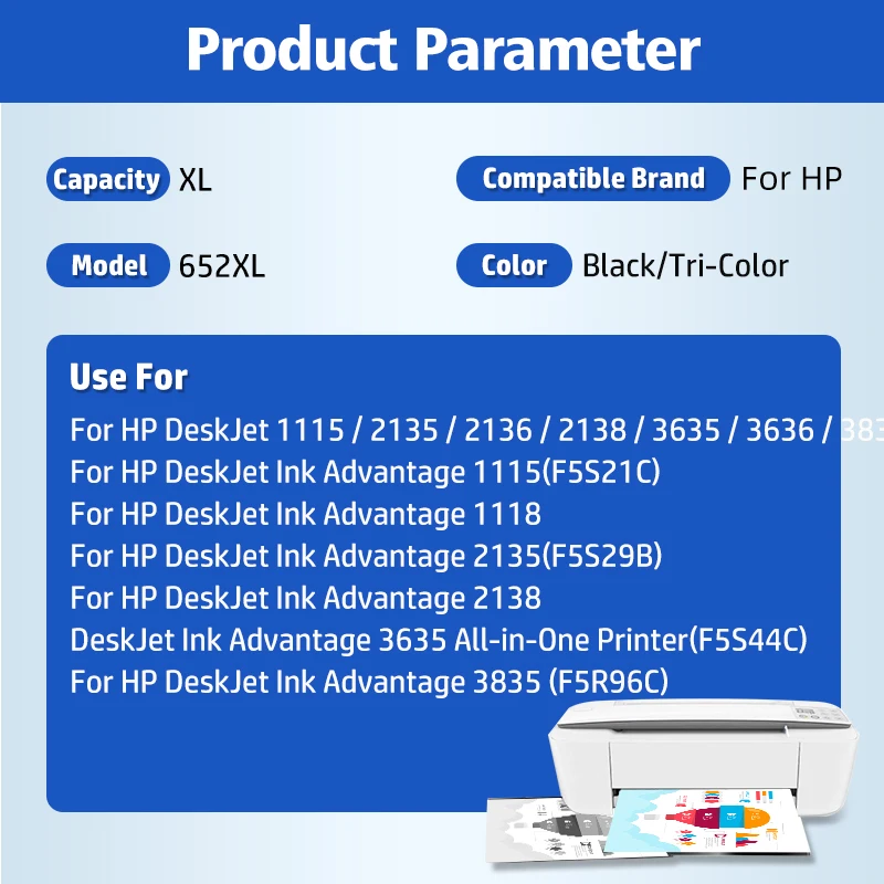 Фото Замена картриджа Morepage 652XL для HP 652XL 652, совместимого принтера Deskjet 1115 2135 3835 2675 2676 4675 №2