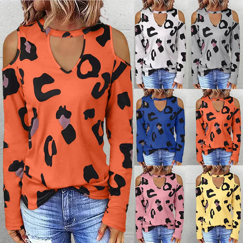 

2022 Autumn and Winter Women's Casual Print Long-sleeved T-shirt Hollow Out Loose O-Neck Fashionable Oversize Tee Shirt Pullover