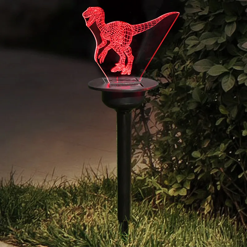 3D Illusion LED Solar Ground Lamp Waterproof Landscape Lighting Heart Owl Dinosaur Outdoor Garden Light for Pathway Walkway Yard