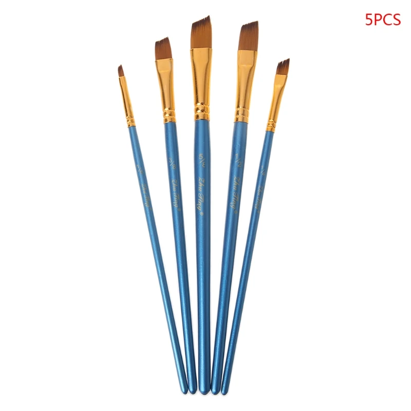 

5Pcs Artist Paint Brush Set Nylon Bristles Hair Watercolor Acrylic Oil Painting Round Slant Pen Tip Wood Handle Drawing Art L21B