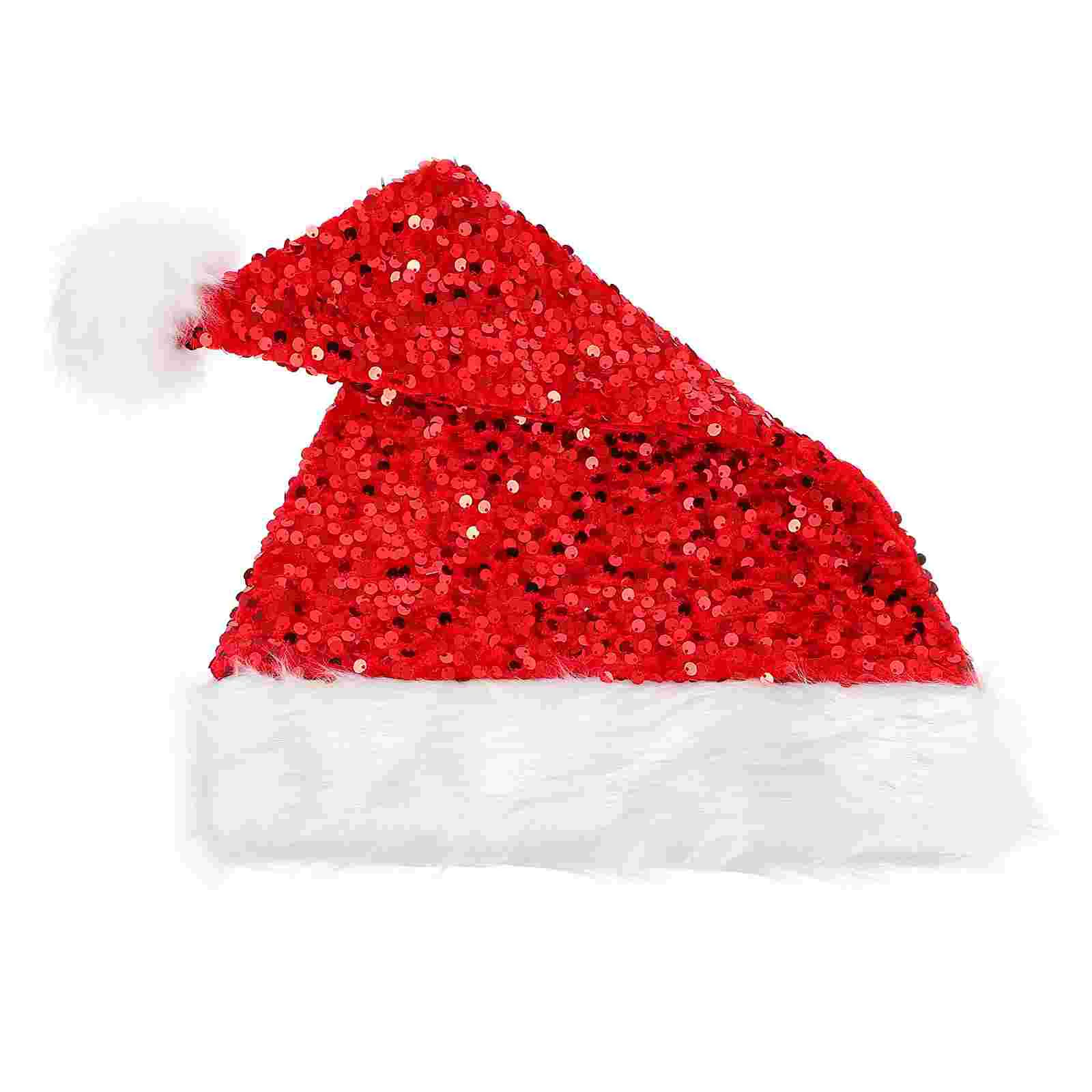 

1pc Christmas Plush Santa Hats Christmas Sequin Hat Party Costume Accessories