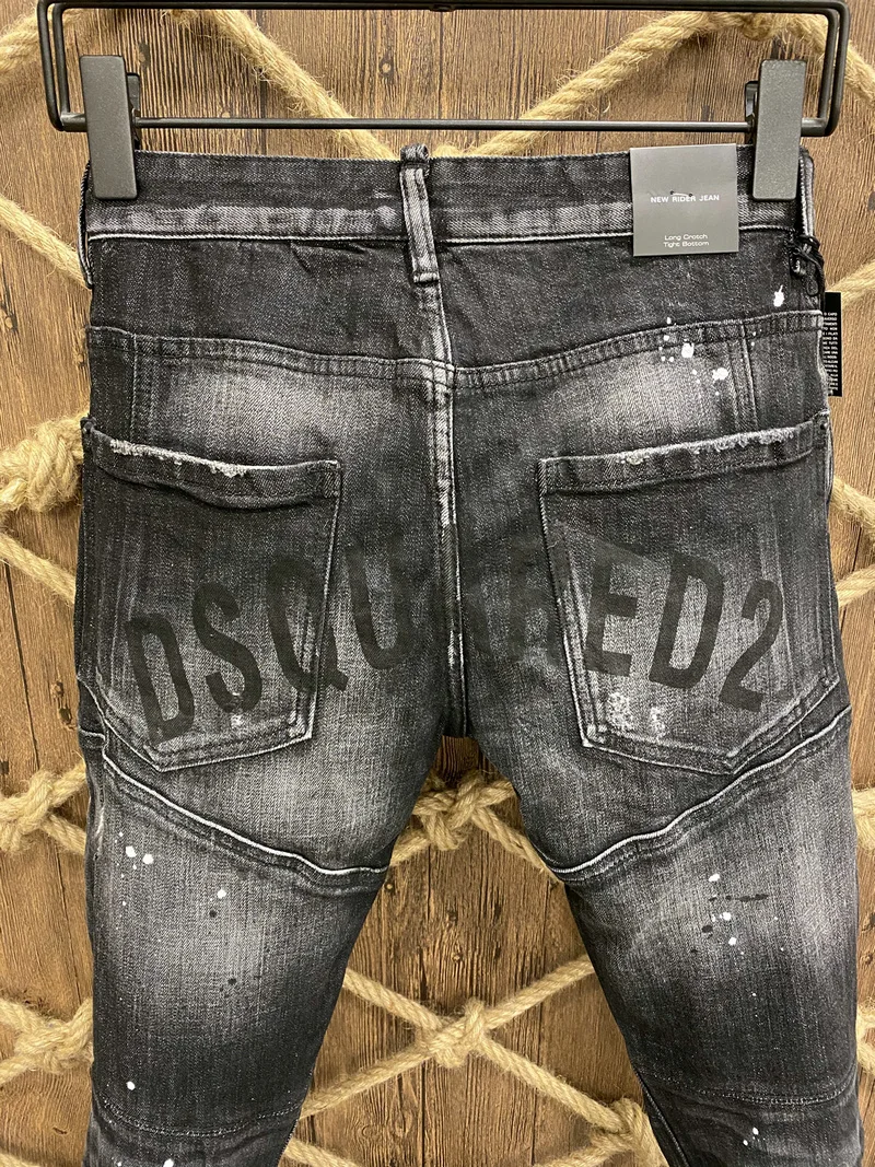 New Men's Dsquared2 Buttons Jeans Ripped For Male Skinny  Pants Men's Denim Trousers Top Quality Slim Jeans A383