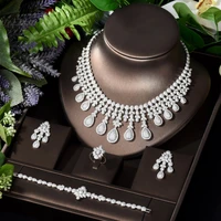hibride big water drop 4pcs necklace pendant earring sets cubic zirconia jewelry sets for dubai nigeria women wedding n 1254