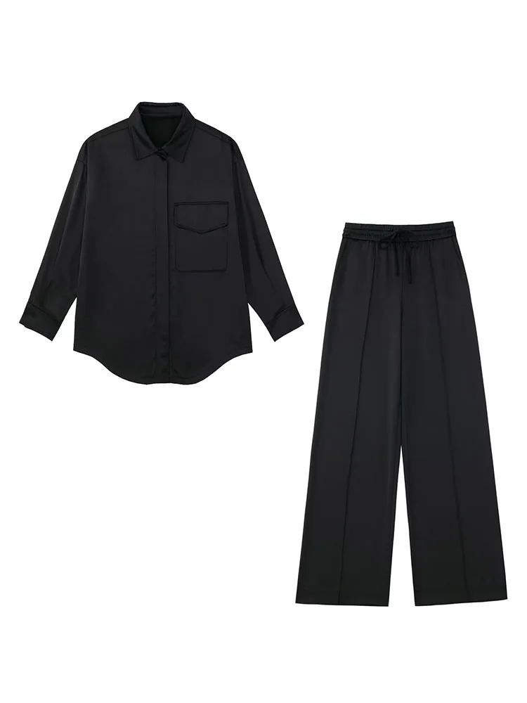 

Женская блузка с длинным рукавом PB & ZA, осенняя Свободная блузка с атласной текстурой, 5427800