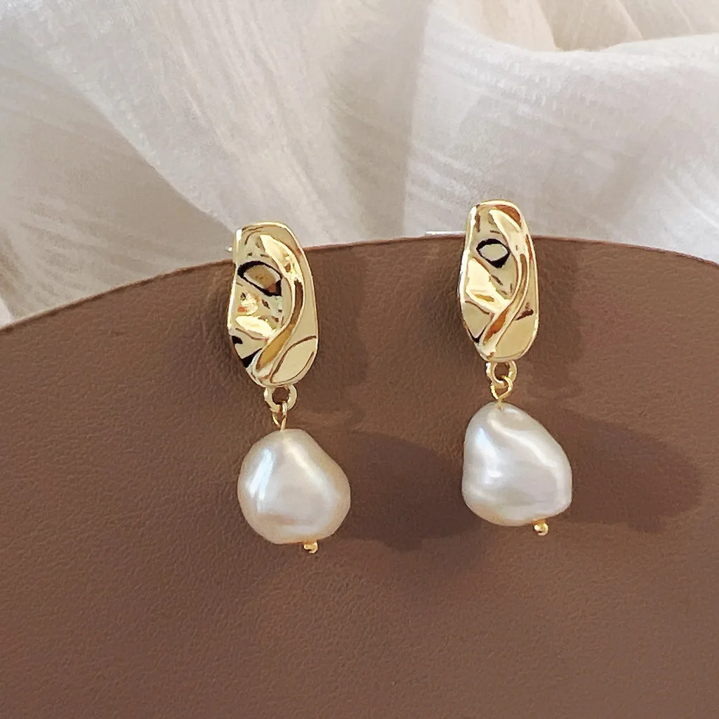 

New Arrival Trendy Water Drop 14K Gold Filled Natural Freshwater Baroque Pearl Female Tassels Stud Earrings Jewelry For Women