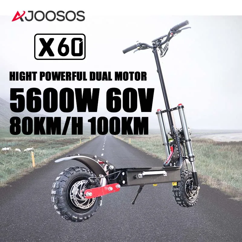 

AJOOSOS X60 Electric Scooter 100KM Range 85KM/H Max Speed trotinette électrique 11 Off Road Tire Folding E Scooter with Seat