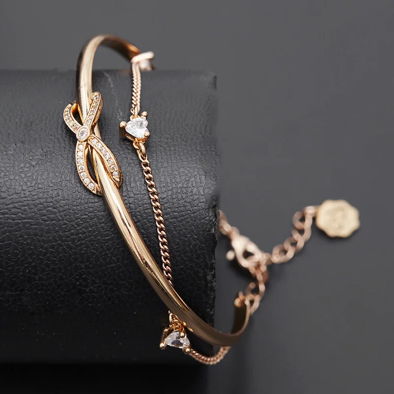 

Оригинальный дизайн, модный двухслойный браслет-цепочка с бантом и кристаллами, браслет в стиле принцессы, ювелирные изделия