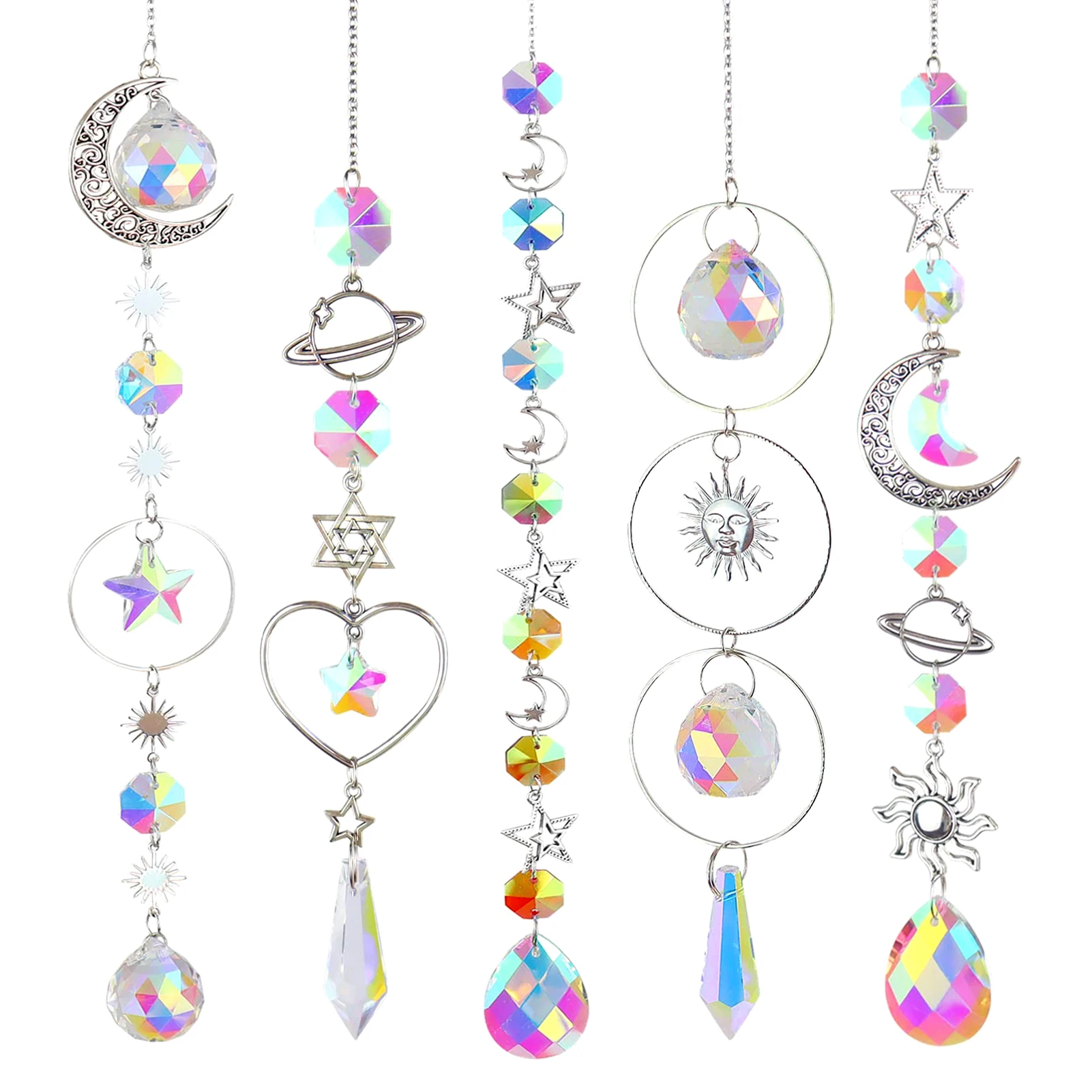 

5pcs/set Easy Install For Window Beads Garden Gift Chandelier Home Decor Crystal Suncatcher Hanging Ornament Bedroom Prism