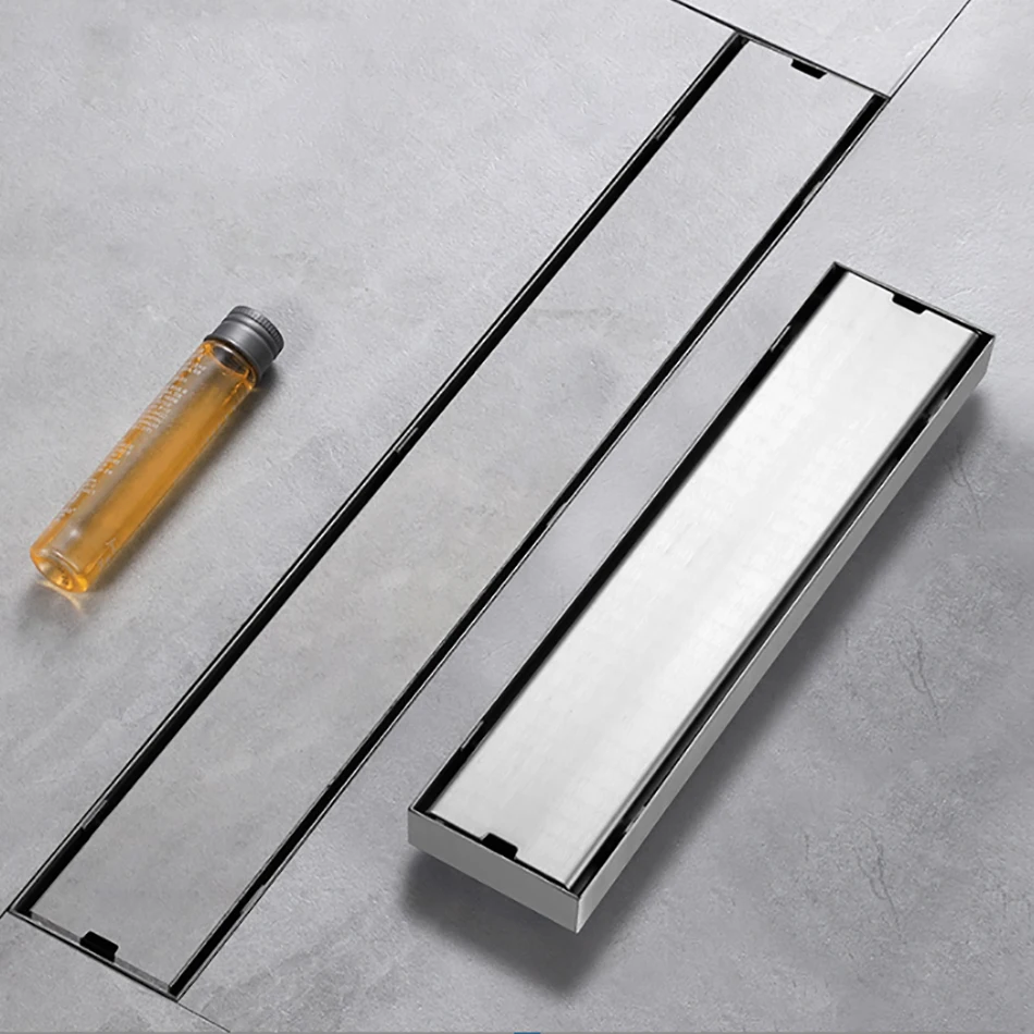 

Invisible Floor Drain Long Drainage Linear Floor Drains Cover 304 Stainless Steel Brushed Rectangle Anti-odor Bath Shower Tray