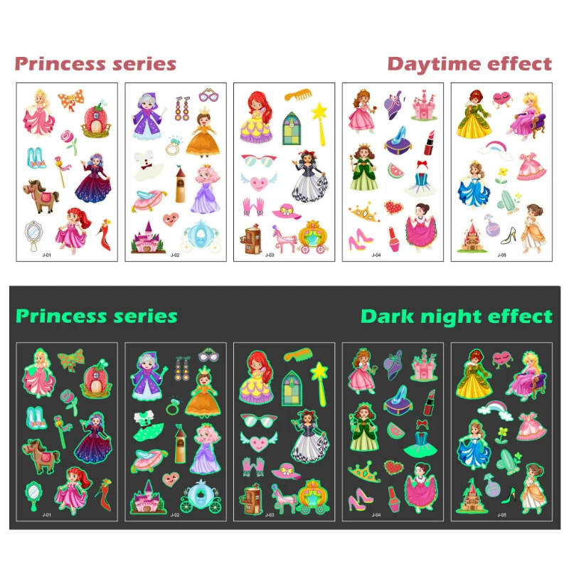 

Cartoon Mermaid Sea Creature Series Luminous Tattoo Stickers Children's Party Dance Fun Tattoo Stickers Beautiful Luminous