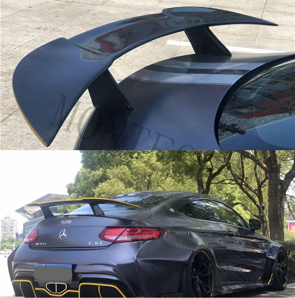 

Для Mercedes Benz C63 W205 C205 2015 + C Class C250 C300 C350 двухдверный купе ABS Carbo задний спойлер на крышу багажника WingE E63