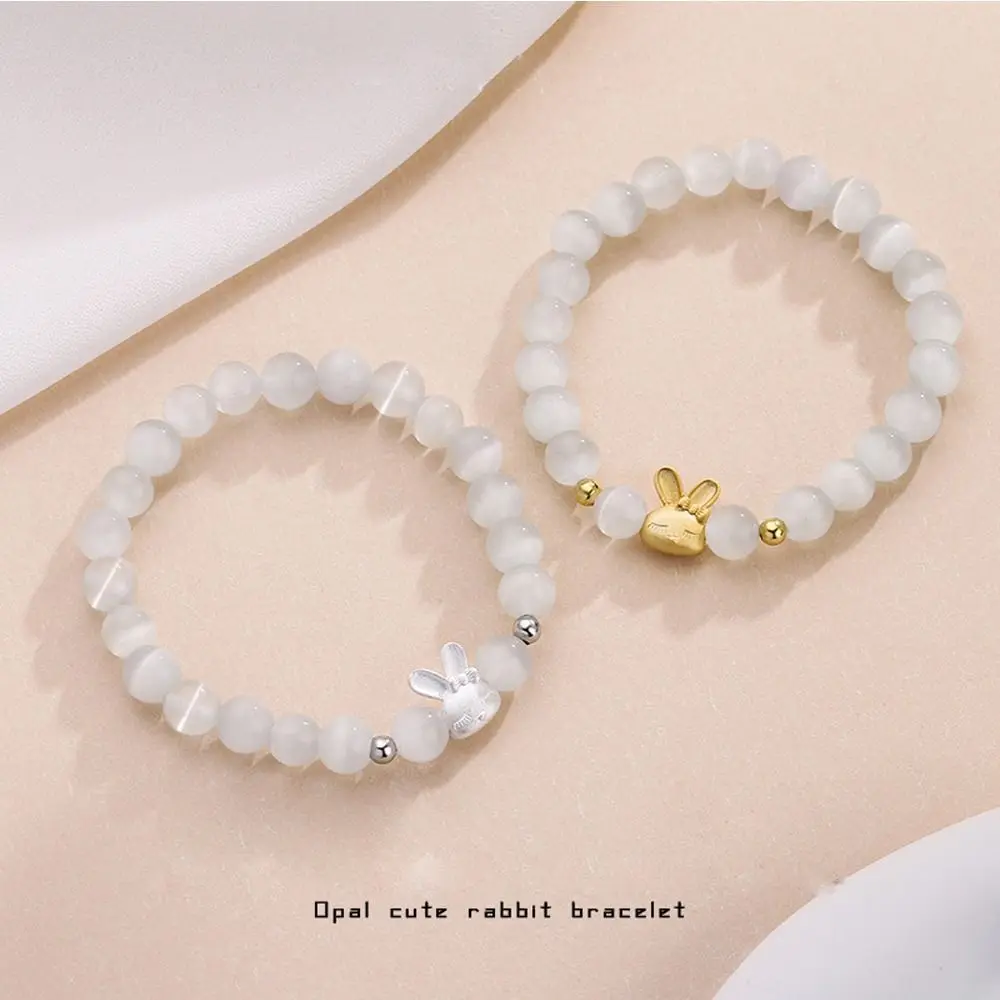 

White Cat Eye Stone Beads Bracelets For Women Animal Rabbit Charm Bangles Pendant Bracelet Opal Female Jewelry Girl Gift