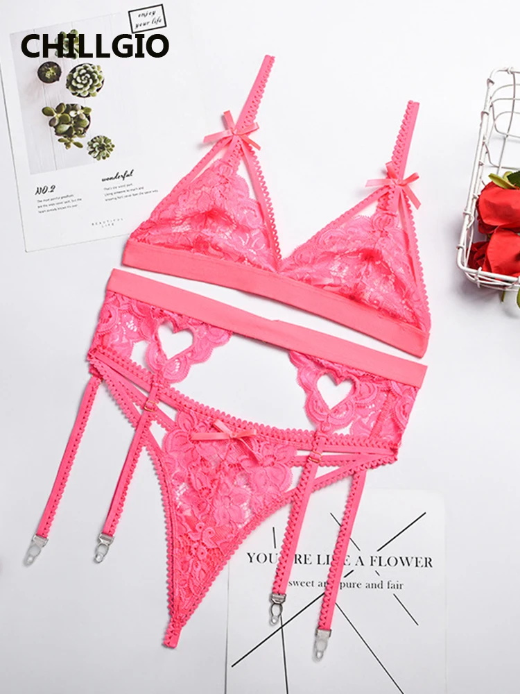 

Женский цветочный сексуальный кружевной бюстгальтер CHILLGIO, брифы, женское базовое интимное нижнее белье, эротический костюм, комплект нижнего белья из трех предметов