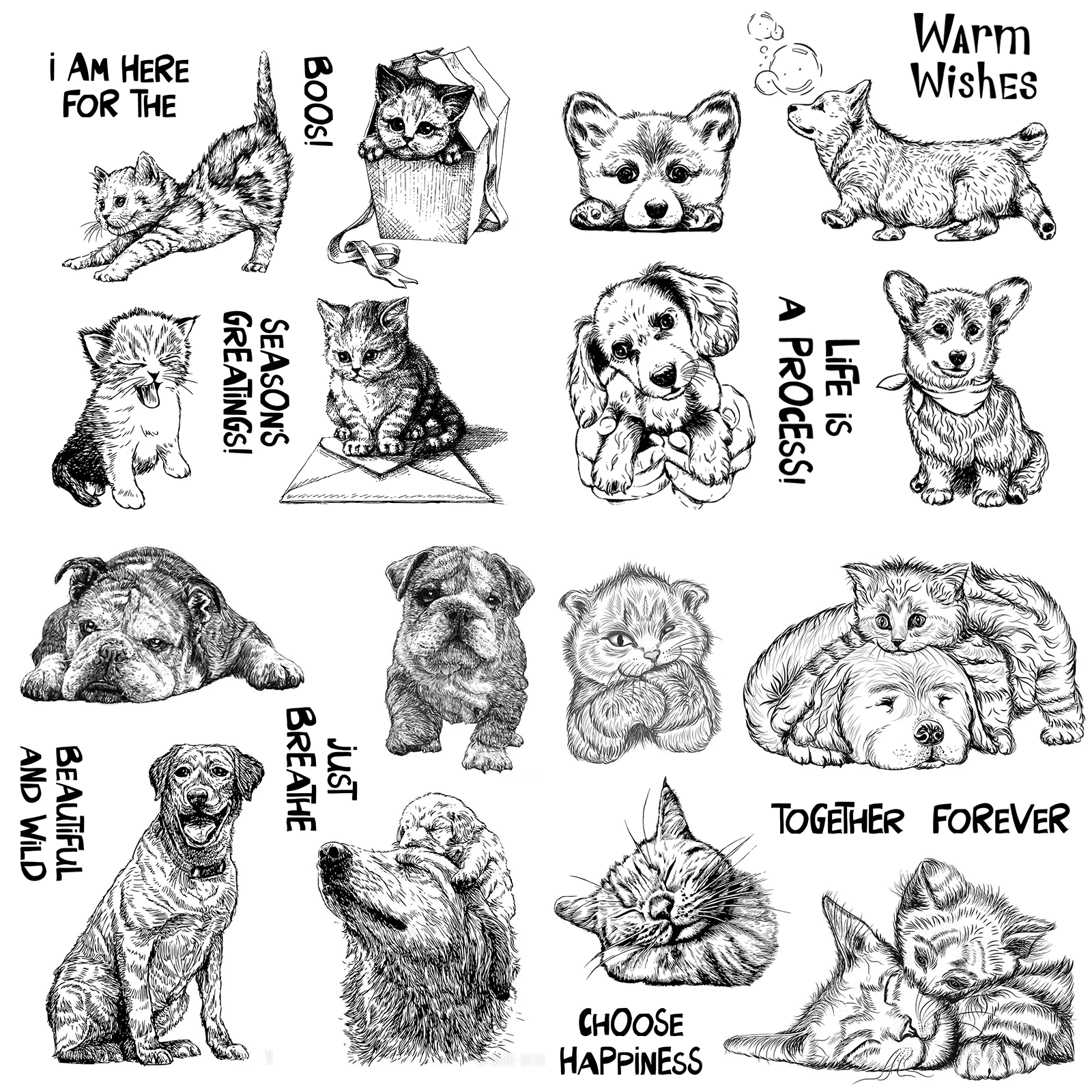 Hand Drawn Cartoon Cats and Dogs Clear Stamps and Cutting Dies For DIY Scrapbooking/Card Making/Album Decorative Fun Crafts NEW