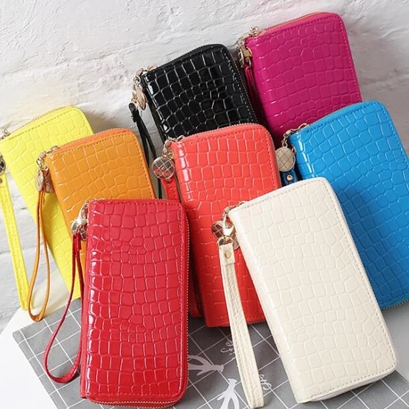 

Long Women Wallets Solid Color Clutches Purse Double Zipper Fashion Wallet Stone Texture High Capacity Phone Card Holder Wallets