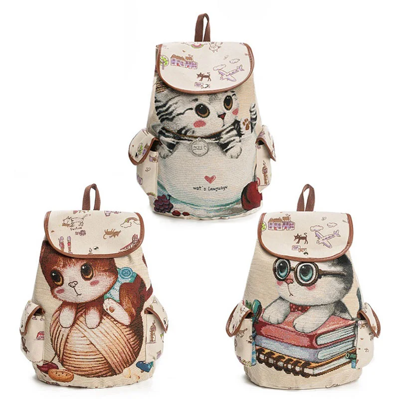 

Cute Casual Drawstring Backpack Teenager Backpacks Cat School Bag Dropshipping Travel School Backpack For Teenage Girls