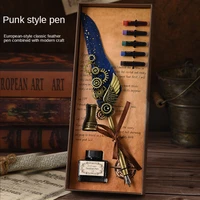 vintage calligraphy with feather dip fountain pen set ink stationery quill creative retro writting pens punk style supplies gift