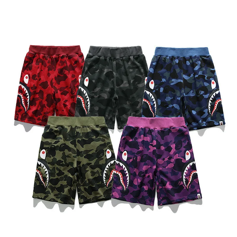 

BAPE Shark Classic Camouflage Print Cotton Shorts Men Women Teens Five Points Beach Shorts Summer Mid Pants Pantalons Wholesale