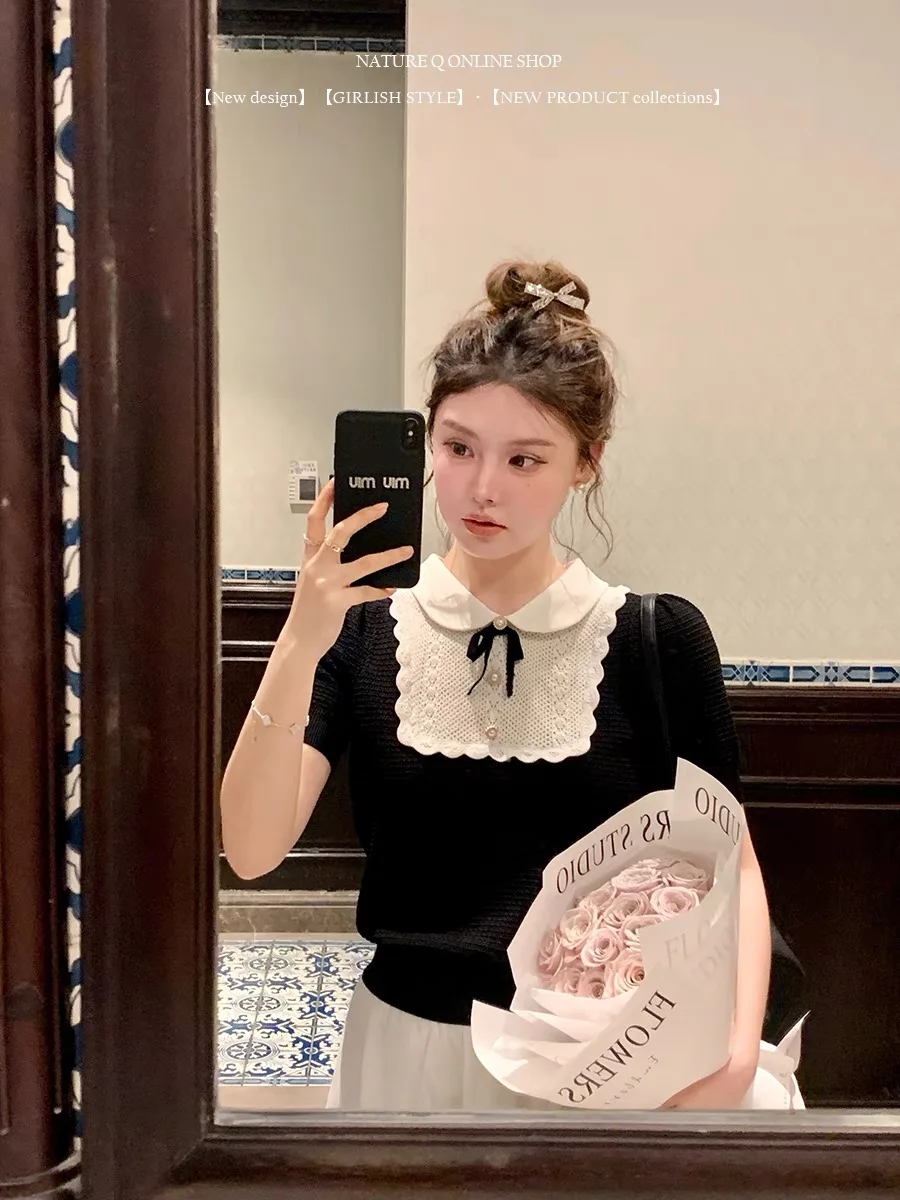 Женский винтажный свитер с бантом