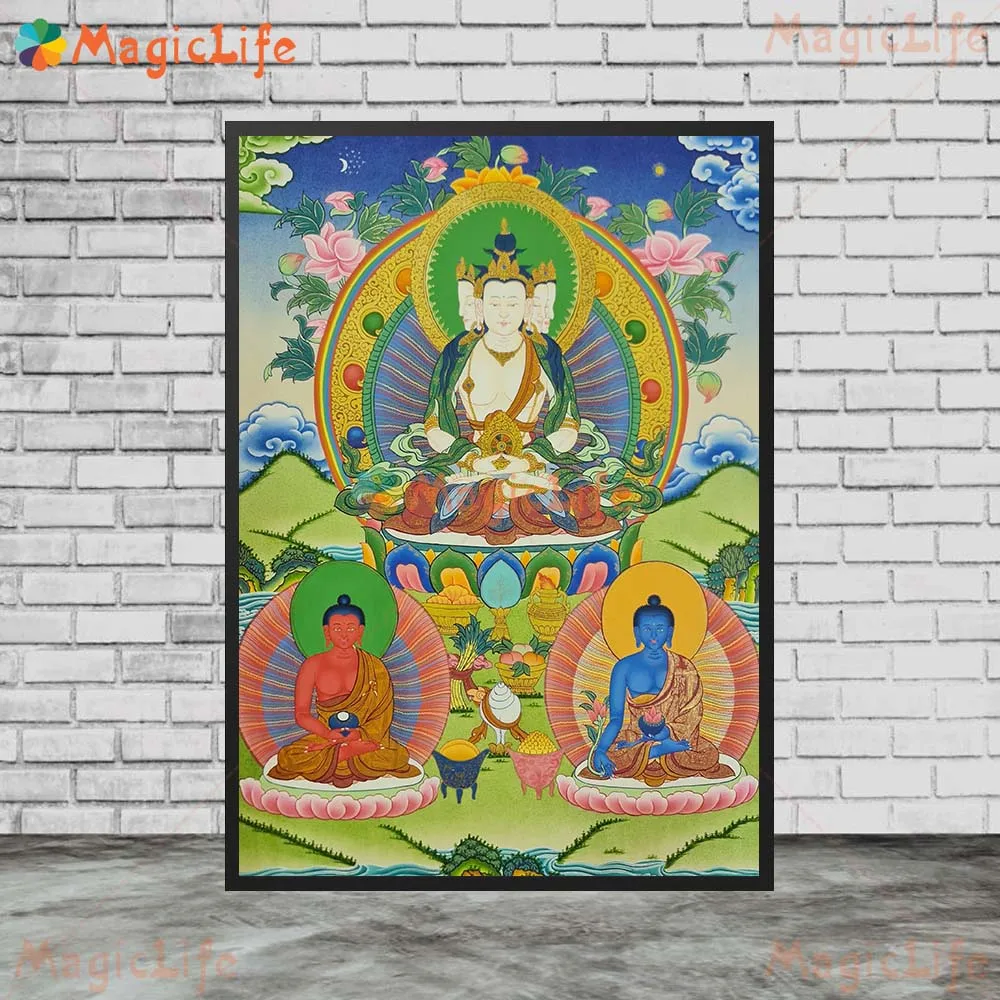 Постеры Bodhisattva Thangka Hinduism Буддизм Будда религия принты стены картины для церковной комнаты Искусство Холст Картина без рамки