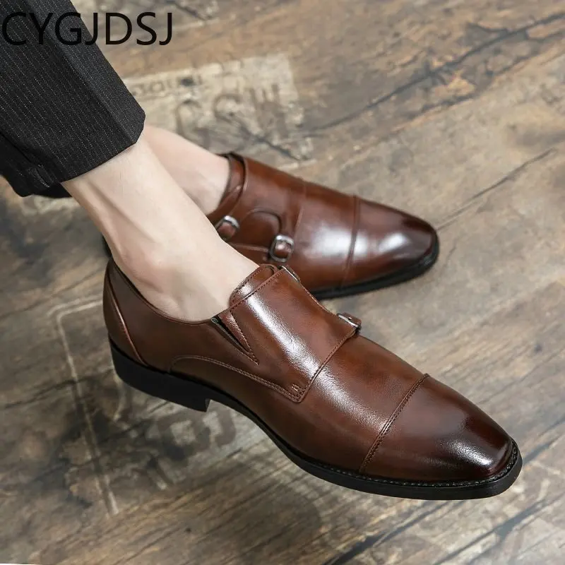 

Туфли оксфорды мужские без шнуровки, деловой костюм, роскошные лоферы, двойной монах, на ремешке, свадебная обувь