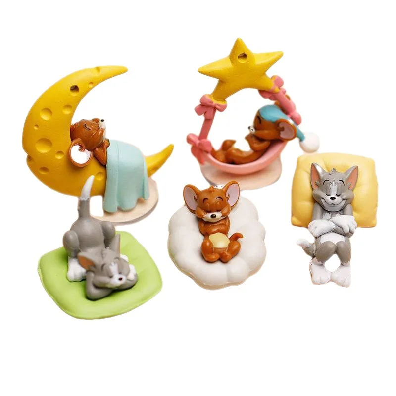 

Tom and Jerry Sleeping Lying Cat and Mouse 5 Piece Car Ornament Children's Day Cake Decoration Toys Hobbies Action Figures