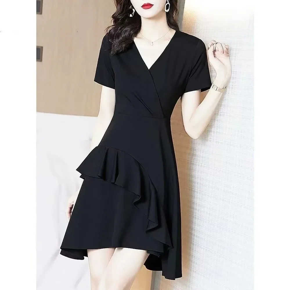 Hebonfand лето 2024 новое утягивающее платье с талией женское элегантное черное