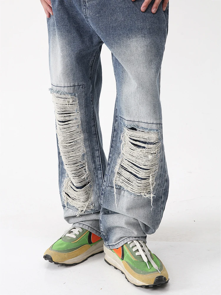 Men's Baggy Jeans Retro Destructive High -end Casual Pants Hip Hop Trend of Jeans Hot Hot Sale To Tear Jeans Men Clothing Pants