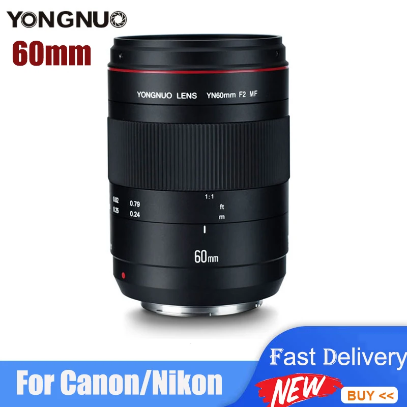 

YONGNUO Macro Lens YN60mm F2 MF YN60mm F2NE MF Macro Lens 0.234m Manual Focus Macro Lens for Nikon / Canon Camera