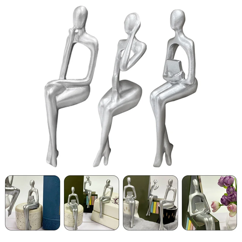 

3 Pcs Book Shelves Home Decor Resin Thinker Adornment Piece Set Figurine Statues Shelf Countertop Craft Ornament