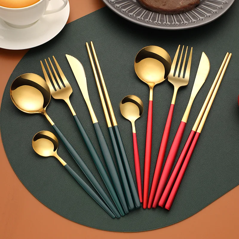 

Luxury Cutlery Set Gold Upscale Dinnerware Set Stainless Steel Tableware Set Restaurant Knife Fork Spoon Chopsticks Flatware Set