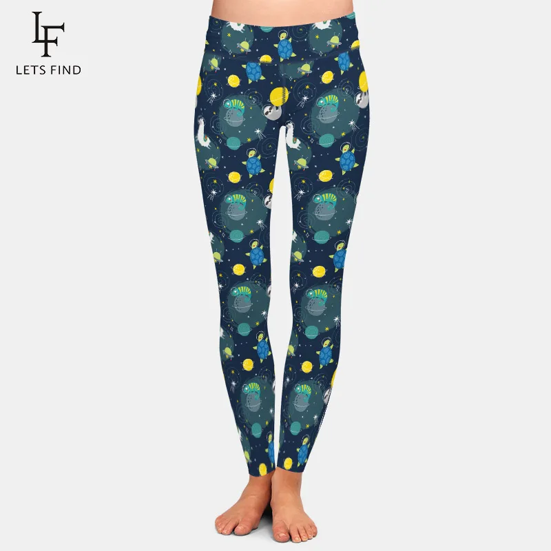 LETSFIND 2020 Fashion Cute Cartoon Print with Sloth Turtle and Alpaca Digital Print Women Leggings High Waist  Leggings