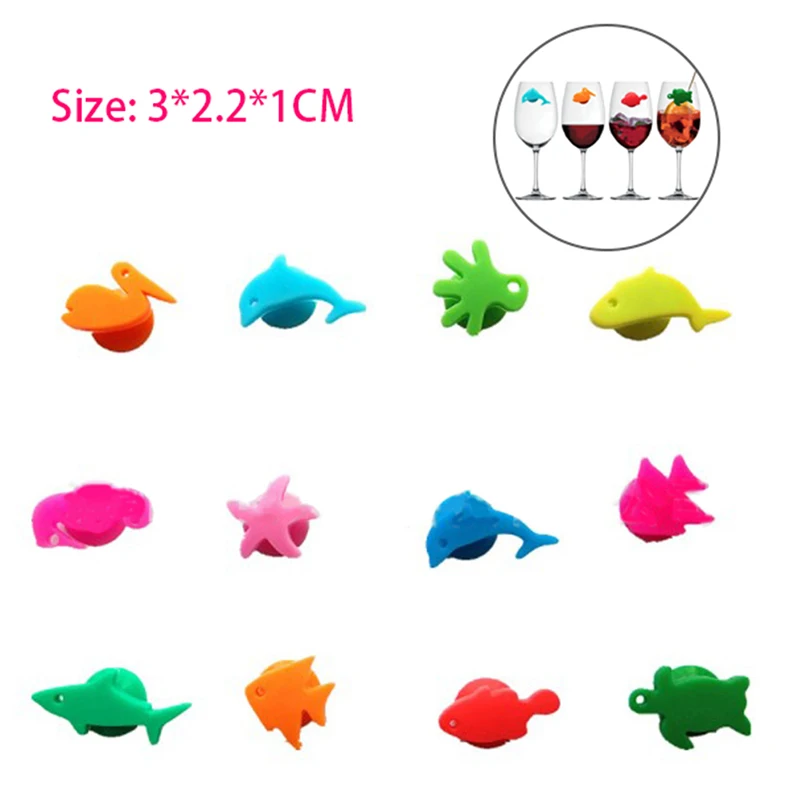 

12pcs/set Creative Silicone Wine Glass Charm Suction Marine Animals Wine Glass Cup Labels Tag Signs Bar Tools