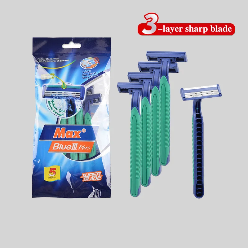 

1Set/5pcs Men's Safety Razor Disposable Razor Men's Manual Razor 3-layer Blade Stainless Steel Old-fashioned Razor Case