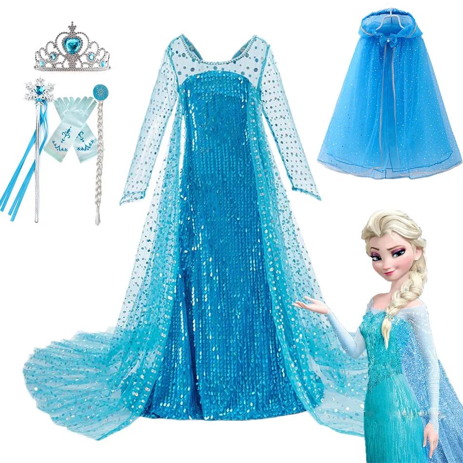 

Детский костюм принцессы для девочек, косплей-костюм принцессы для косплея на Хэллоуин, с принтом «Холодное сердце», «Снежная королева», «Э...