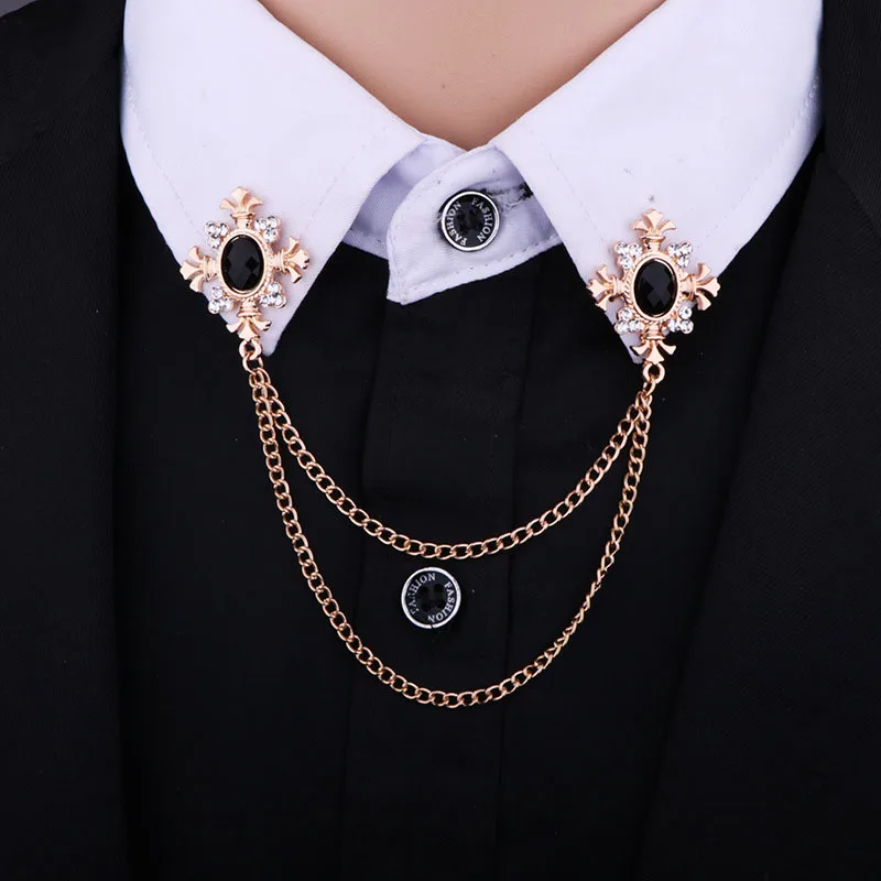 

Men Women Suit Shirt Collar Tassel Chain Lapel Pin Brooch Crystal Chain Pins Wedding Dress Party Dance Neckware Accessories